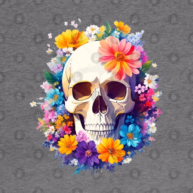 Yet Another Skull With Flowers 2! - Watercolor - AI Art by Asarteon